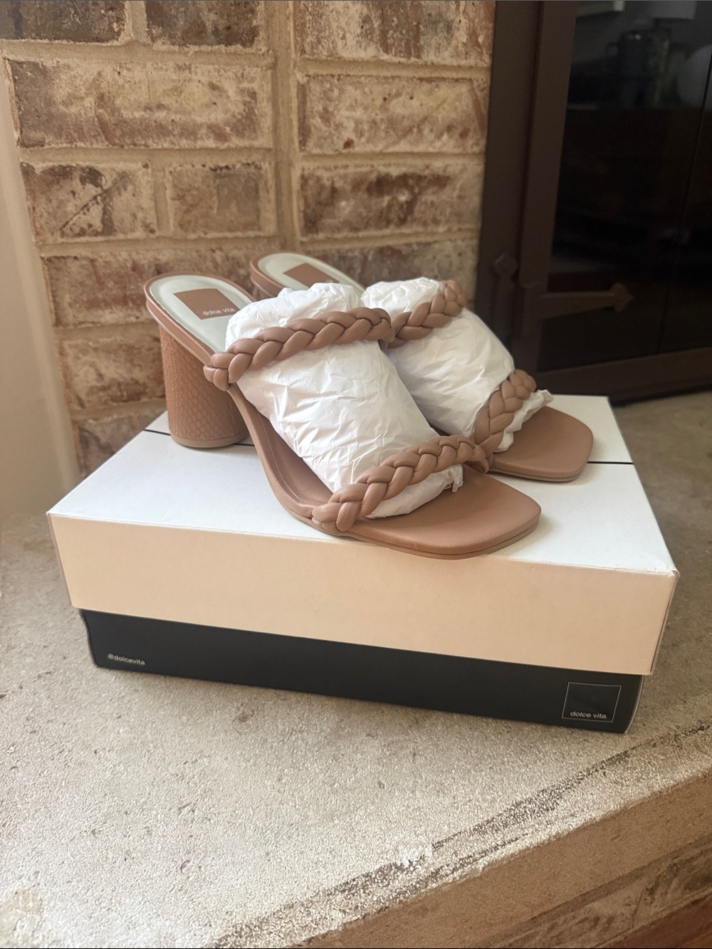 Dolce Vita Taupe Braided-Strap Block Heel Sandals